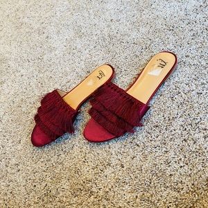 Tasseled Open Toe Slides in Maroon